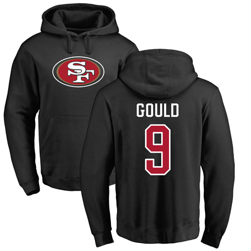 Men San Francisco 49ers Black Robbie Gould Name and Number Logo #9 Pullover NFL Hoodie Sweatshirts->nfl t-shirts->Sports Accessory